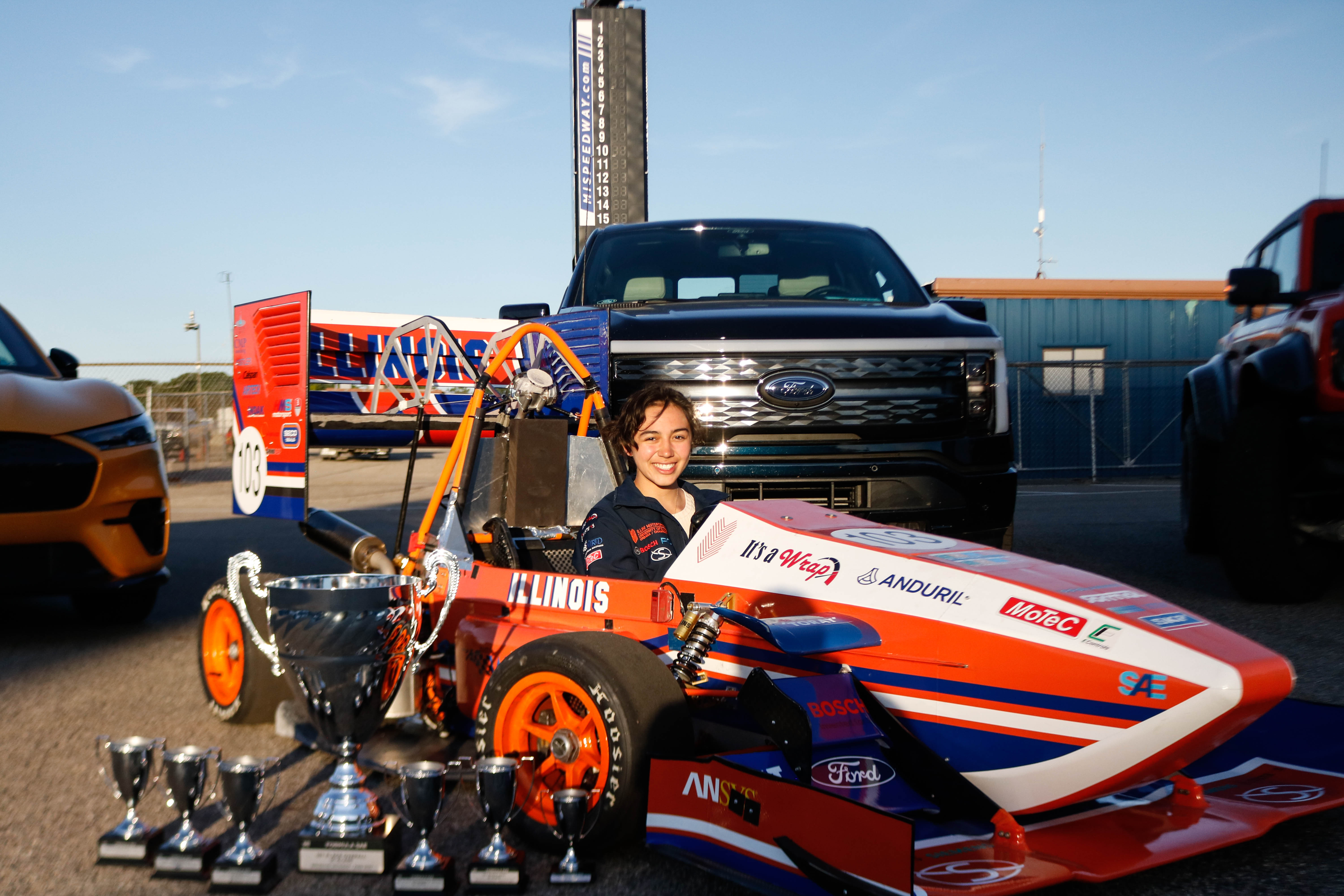Tatiana Michel Villalobos in UIUC's winning racecar.