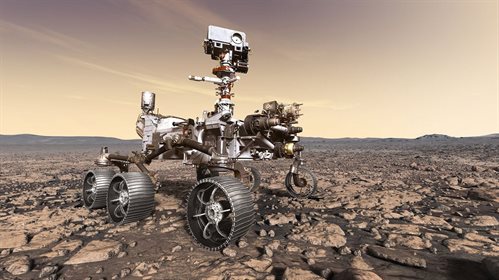 NASA's Perseverance Mars rover has two wind sensors just below its mast. Credit: NASA/JPL-Caltech