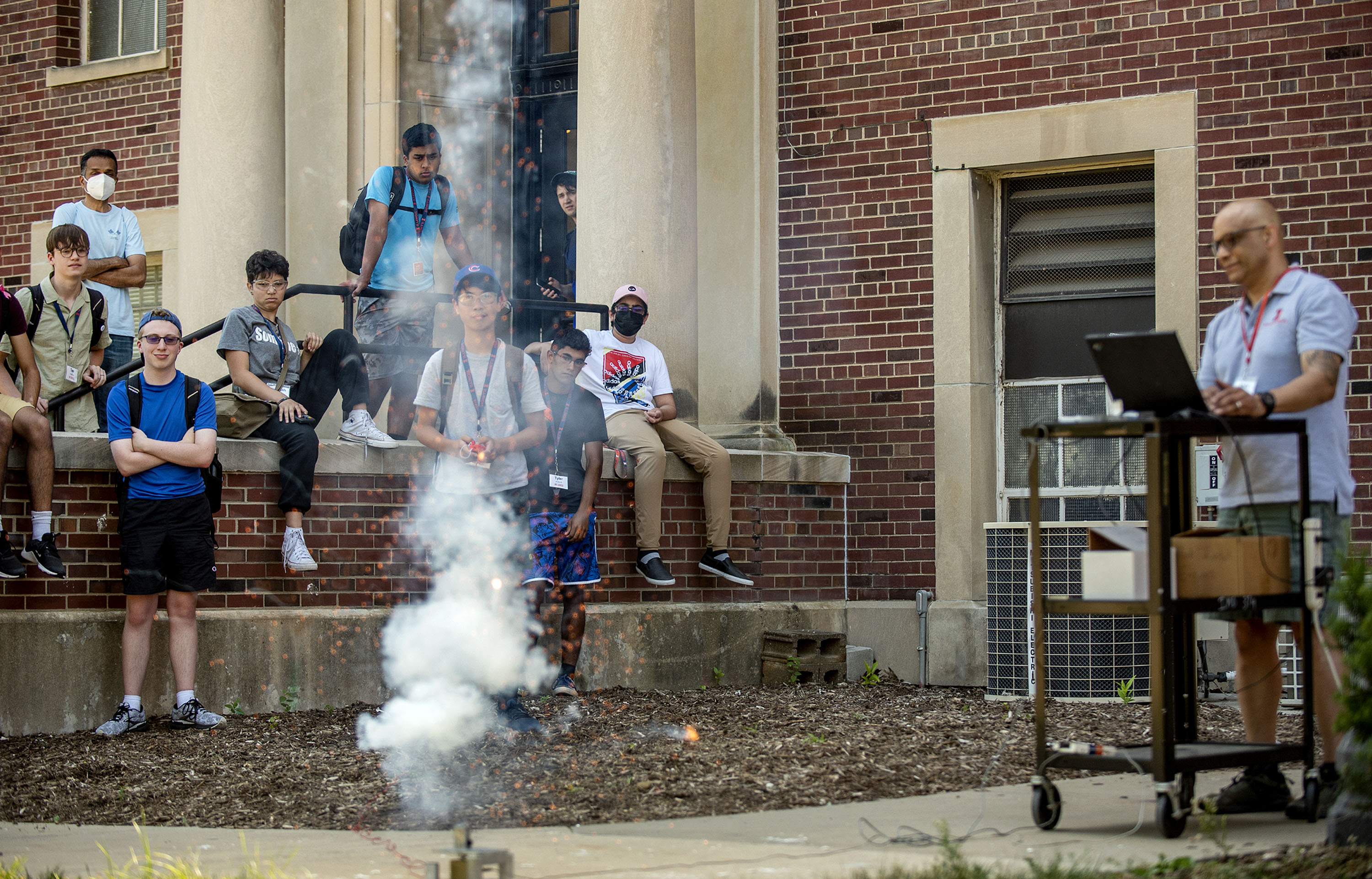 Young at the controls, right, demonstrating propulsion.