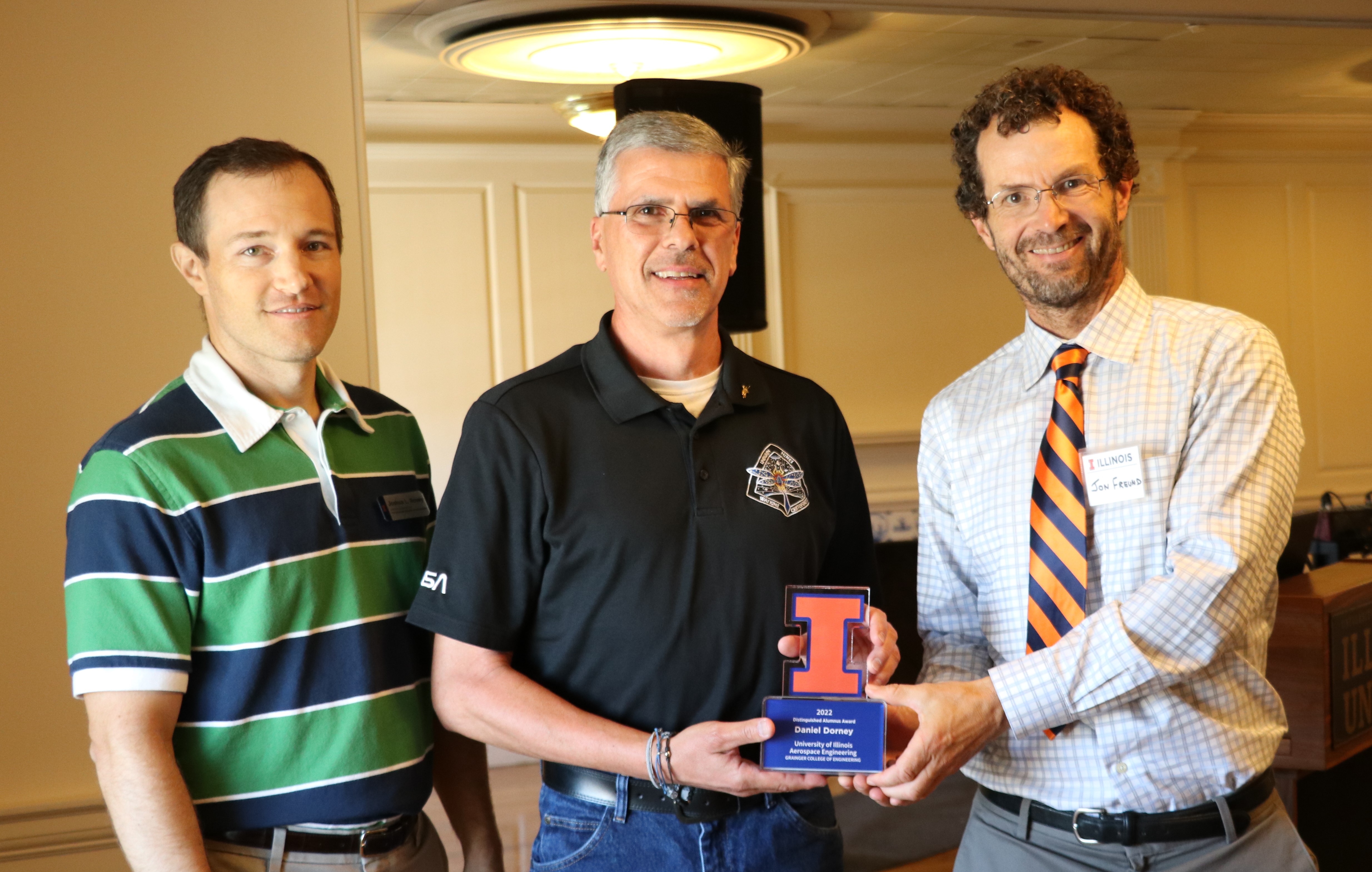 Presenting the award, left to right: Professor Joshua Rovey, Daniel Dorney, Professor and Dept. Head Jonathan Freund