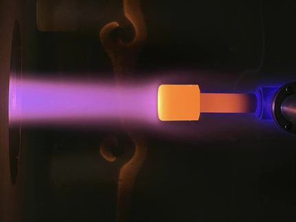 Ultra high temperature ceramic sample in the plasma steam reaches temperature in excess of 3,000 degrees.