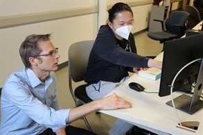 Bodony assists AE senior Theo Angkasa in the computer lab