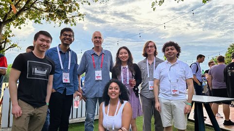 Thangeda with some other students at the closing dinner with Nobel laureate Brian Kobilka.