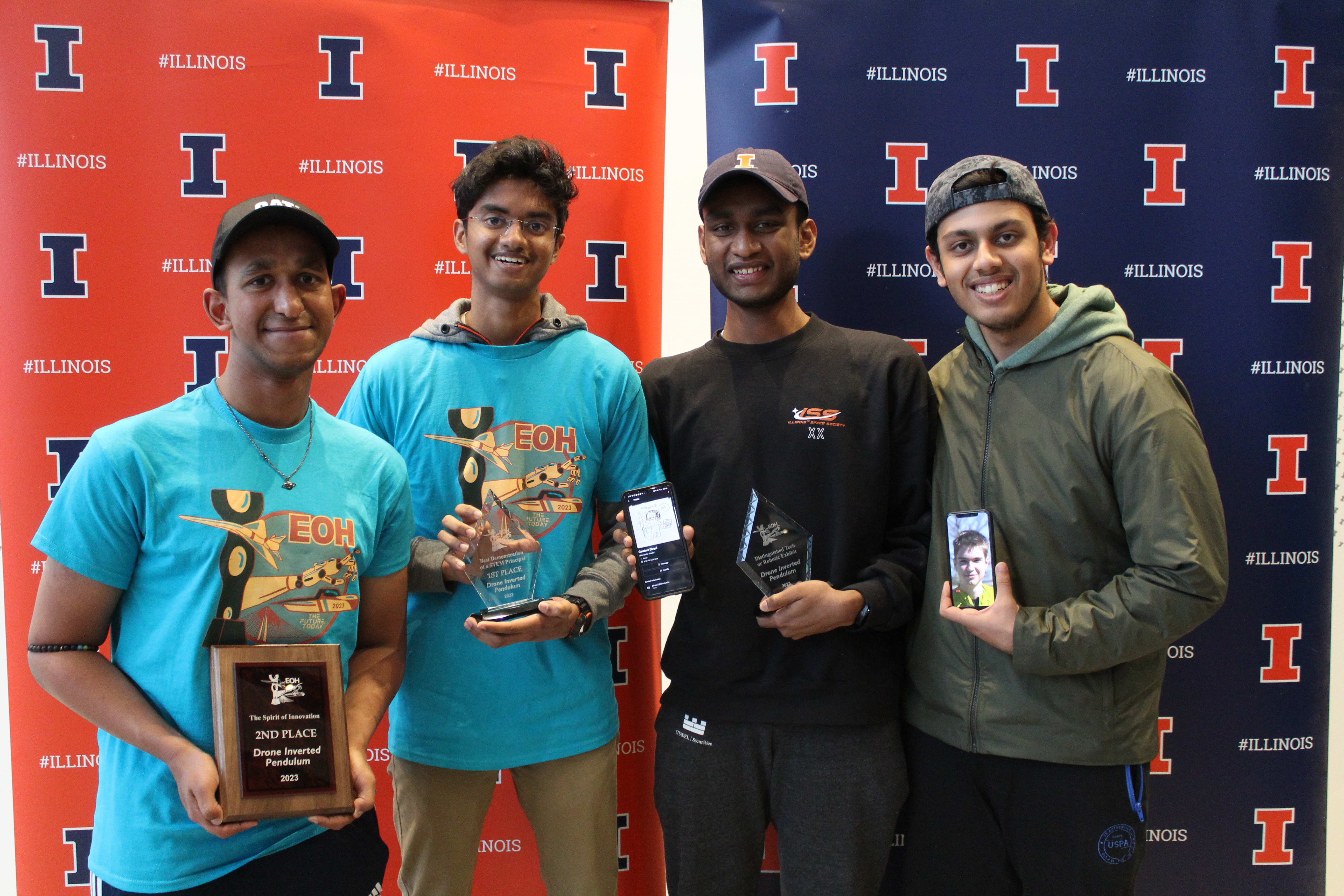 From left to right: Rishi Gottumukkala (ECE '25), me, Rithvik Bhogavilli (ECE '25), Aryaman Dwivedi (CS '25). Other people who worked on the project: Nicholas Phillips (CS '25), Gautam Dayal (CS+Math '25), Ethan Pereira (AE '26). The awards we won are: 1st Place in 'Best Demonstration of a STEM principle&amp;quot;, 2nd place in &amp;quot;Spirit of Innovation&amp;quot;, and &amp;quot;Distinguished Tech or Robotics Exhibit.&amp;quot;