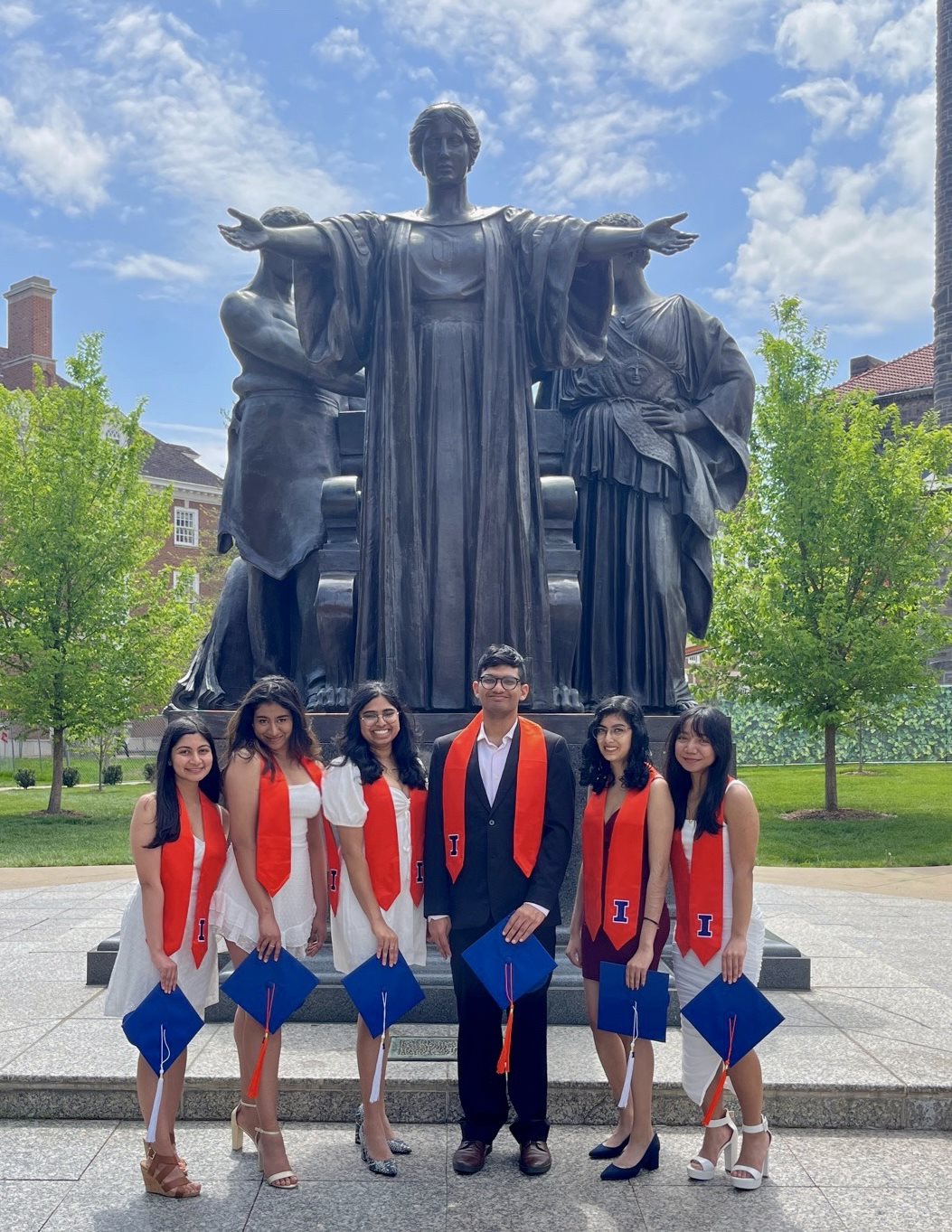 Anushka Gami, computer science and linguistics;  Varsha Krishnakumar, AE and minor in computer science; Adhira Shanmuganathan, econometrics; Dhruv Rajgarhia, computer science and physics; Maya Vira, physics and astronomy; and Farah Mohammed Rafee, engineering physics with a nuclear physics concentration.