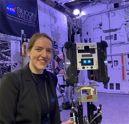 Holly Dinkel develops perception and manipulation algorithms for NASAâ€™s Astrobee robot in collaboration with the NASA Ames Research Center Intelligent Robotics Group. The Astrobee robots fly freely in microgravity through the International Space Station to inspect and maintain the environment, allowing astronauts to focus on tasks only humans can perform.