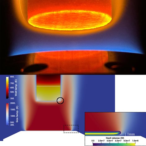 An example of a simulation-experiment pairing in CEESD. Credit: Top image Henry Varona. Bottom image Tulio Ricciardi.