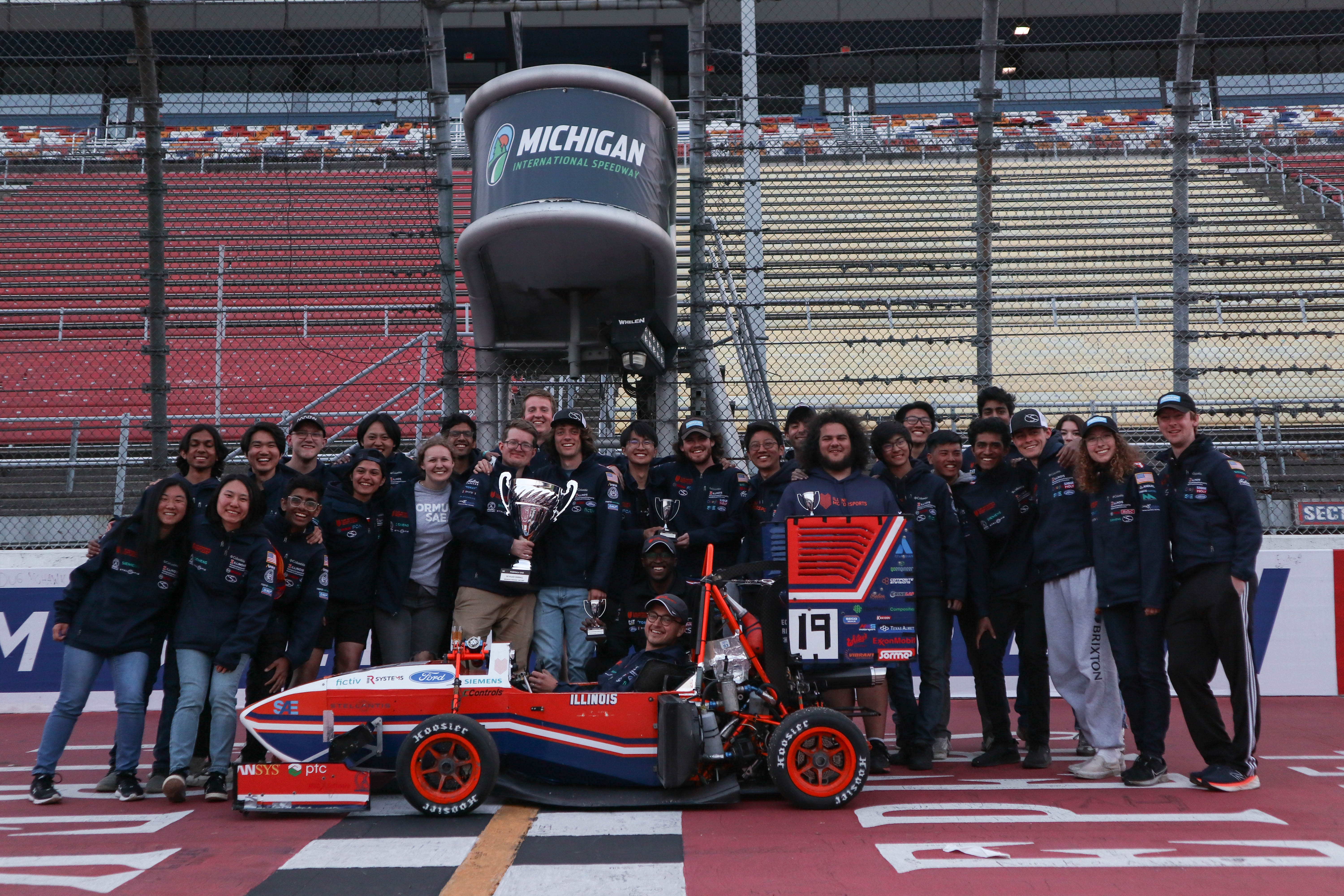 Group photo of the Illini Motorsports team at the May 2023 competition. Photo credit: Jaden Thompson