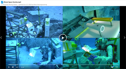Four camera angles in the NBL pool as the diver is about to begin testing Illinois' zip tie installer.  Watch the demonstration at https://nasa-ext.app.box.com/s/dkig1x1d0ogvnthzlcghfjrwm5huw3dz/file/1239841329646