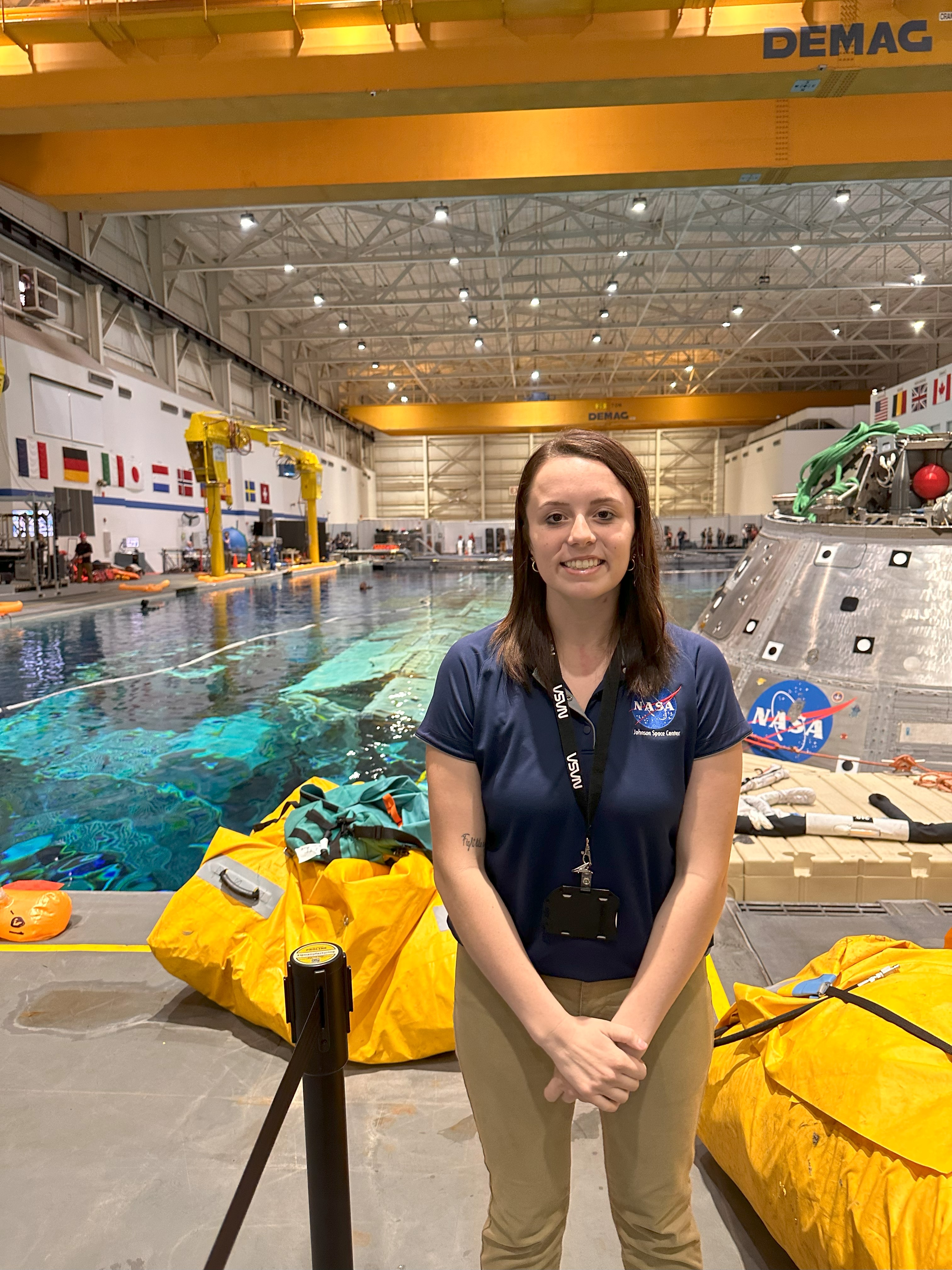 Gaffey assisted in Neutral Buoyancy Laboratory space suit tests. Astronauts and some test subjects don the xEMU space suit and perform tasks in the NBL. In the pool they can simulate extravehicular activities in microgravity as well as lunar gravity, depending on how much weight is added to affect their buoyancy.