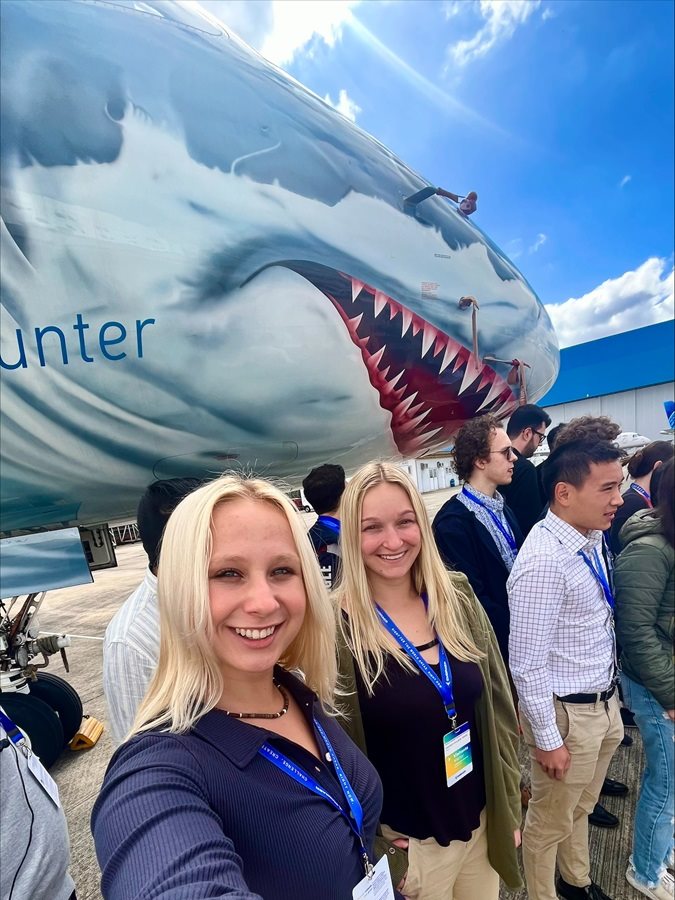 Emma Fries takes a selfie at Embraer's manufacturing facility.