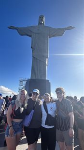 The students climbed the steps to get a closer look at Christ the Redeemer, created by French sculptor Paul Landowski and built by Brazilian engineer Heitor da Silva Costa. The cultural icon of Rio de Janerio and Brazil is 98 feet tall and voted to be one of the Seven Wonders of the World.