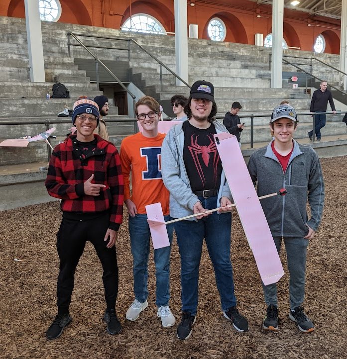 Team 6 also had a good test flight. Left to right: Alex Wilson, Aidan Piper, Isaiah Bostwick, and Carlo Alvarez.