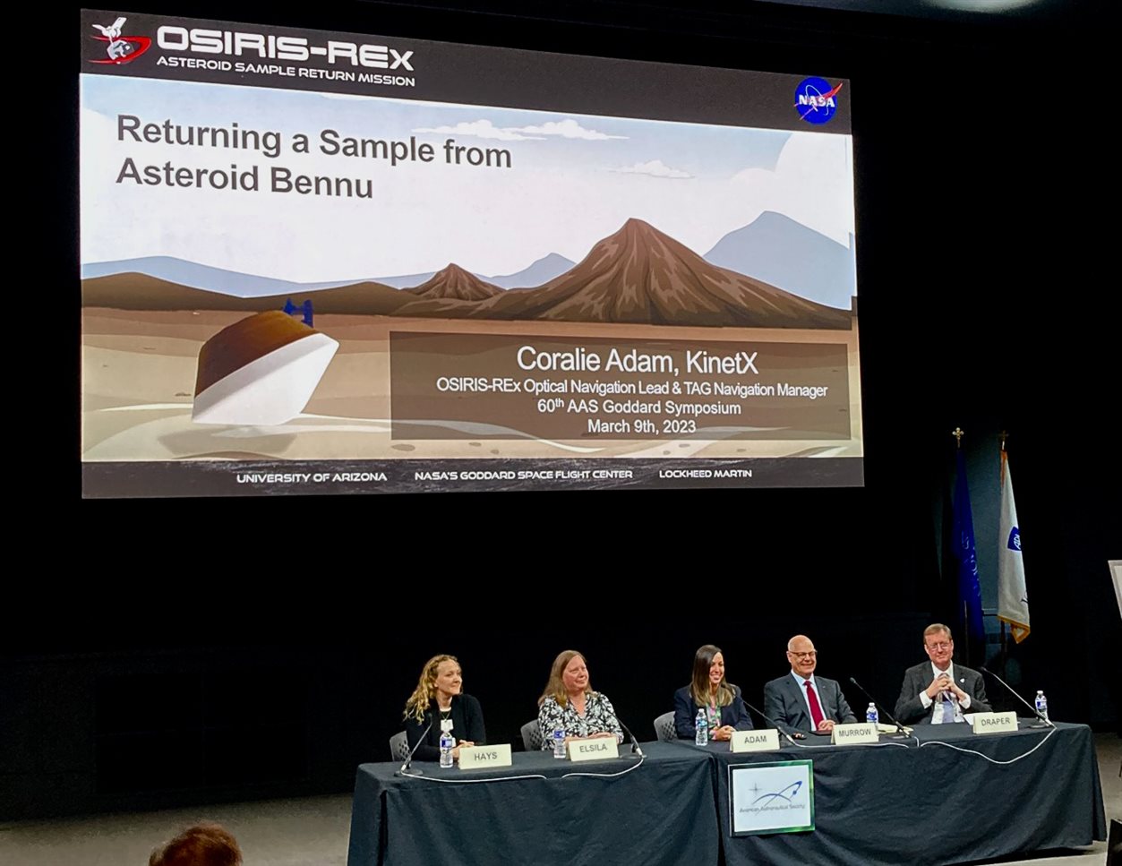 Adam seated center on the American Astronautical Society sample return panel