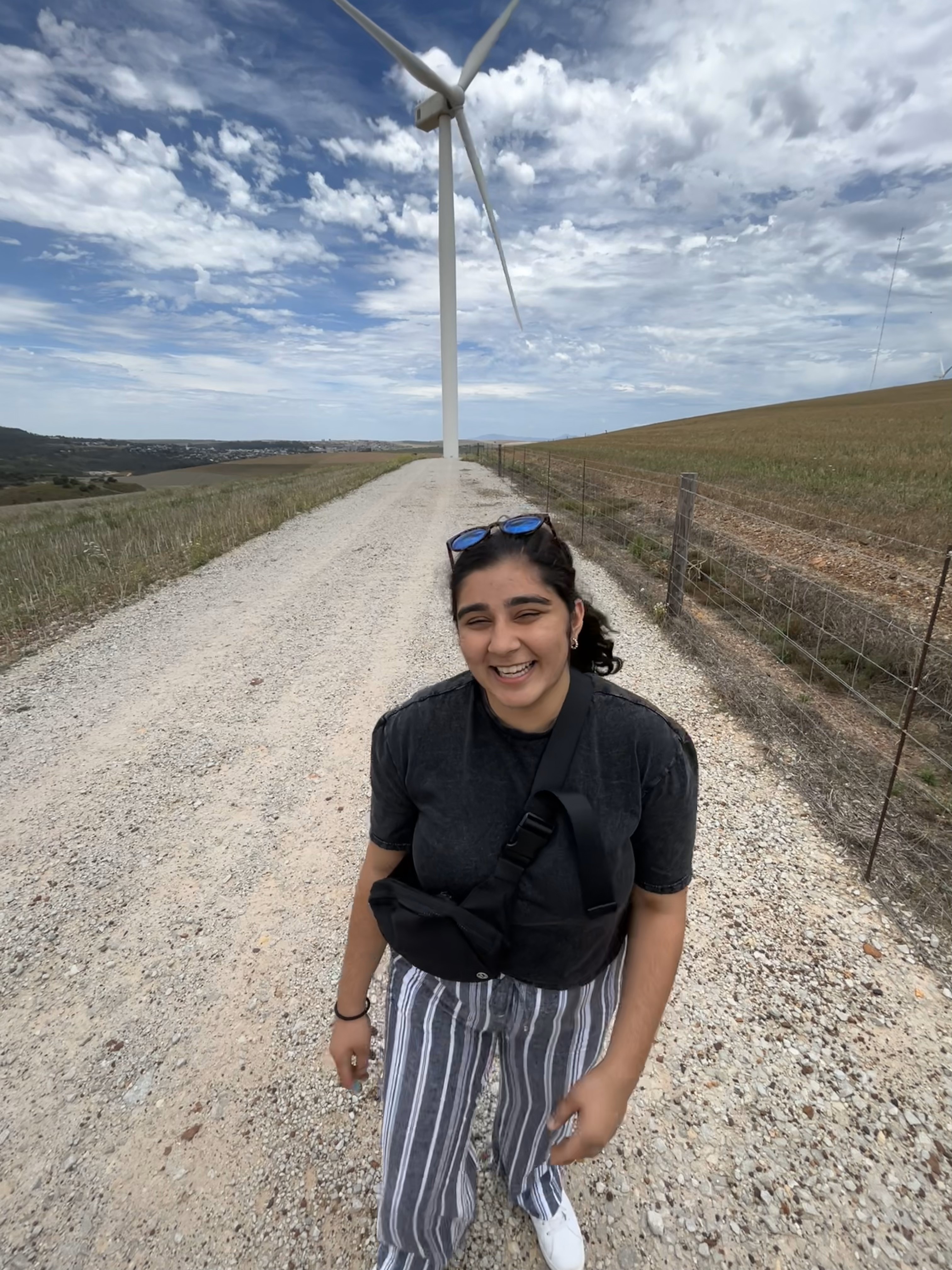 Rohini Ramesh on a visit to a windfarm facility on a short study abroad trip to South Africa