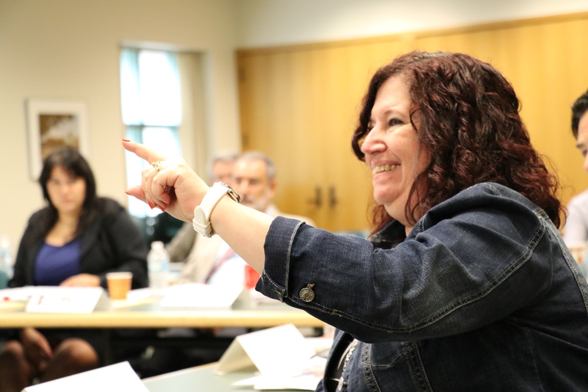 Traci Elving participating in an aerospace alumni advisory board meeting.