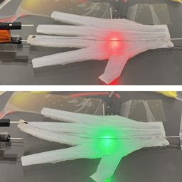 From a paper entitled, &ldquo;Fuel-Driven Redox Reactions in Electrolyte-Free Polymer Actuators for Soft Robotics&rdquo; the humanoid hand switching the LED circuit by finger motion driven by embedded artificial muscles. The supplementary video is available as Movie S2. https://pubs.acs.org/doi/suppl/10.1021/acsami.3c04883/suppl_file/am3c04883_si_002.mp4
