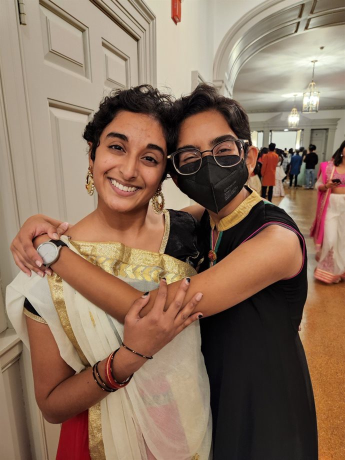 Patel with her younger sister (a CS student at Illinois) at the annual Navratri Garba hosted by the University Indian Association. Navratri is a festival they celebrate since they were children.