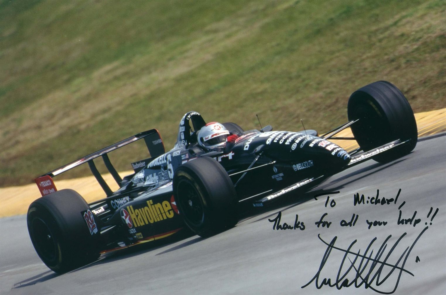Signed image of Michael Andretti in the Newman/Haas Racing Super Speedway Swift chassis with Selig's UIUC front and rear wings, named &amp;amp;amp;amp;amp;amp;amp;amp;quot;Urbana&amp;amp;amp;amp;amp;amp;amp;amp;quot; in front and &amp;amp;amp;amp;amp;amp;amp;amp;quot;Champaign,&amp;amp;amp;amp;amp;amp;amp;amp;quot; rear by the team.