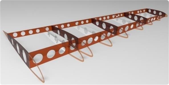 Example of a traditional rib and spar design with multi-part/joint assembly, sub-optimal load paths, and significant tooling required.