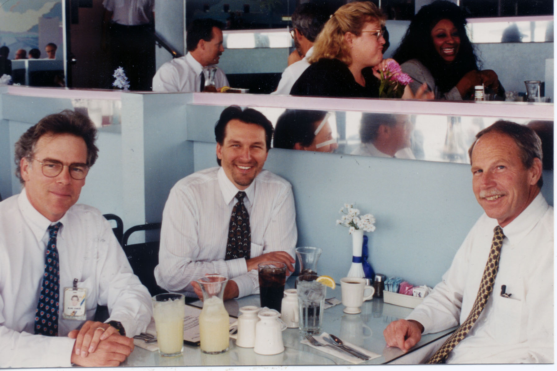 Caption: Early 1990s, left to right Blaine Rawdon, Mark Page, BS â€˜79, and Bob Liebeck, BS â€˜61, MS â€˜62, PhD â€™68, while at McDonnell-Douglas, later Boeing.