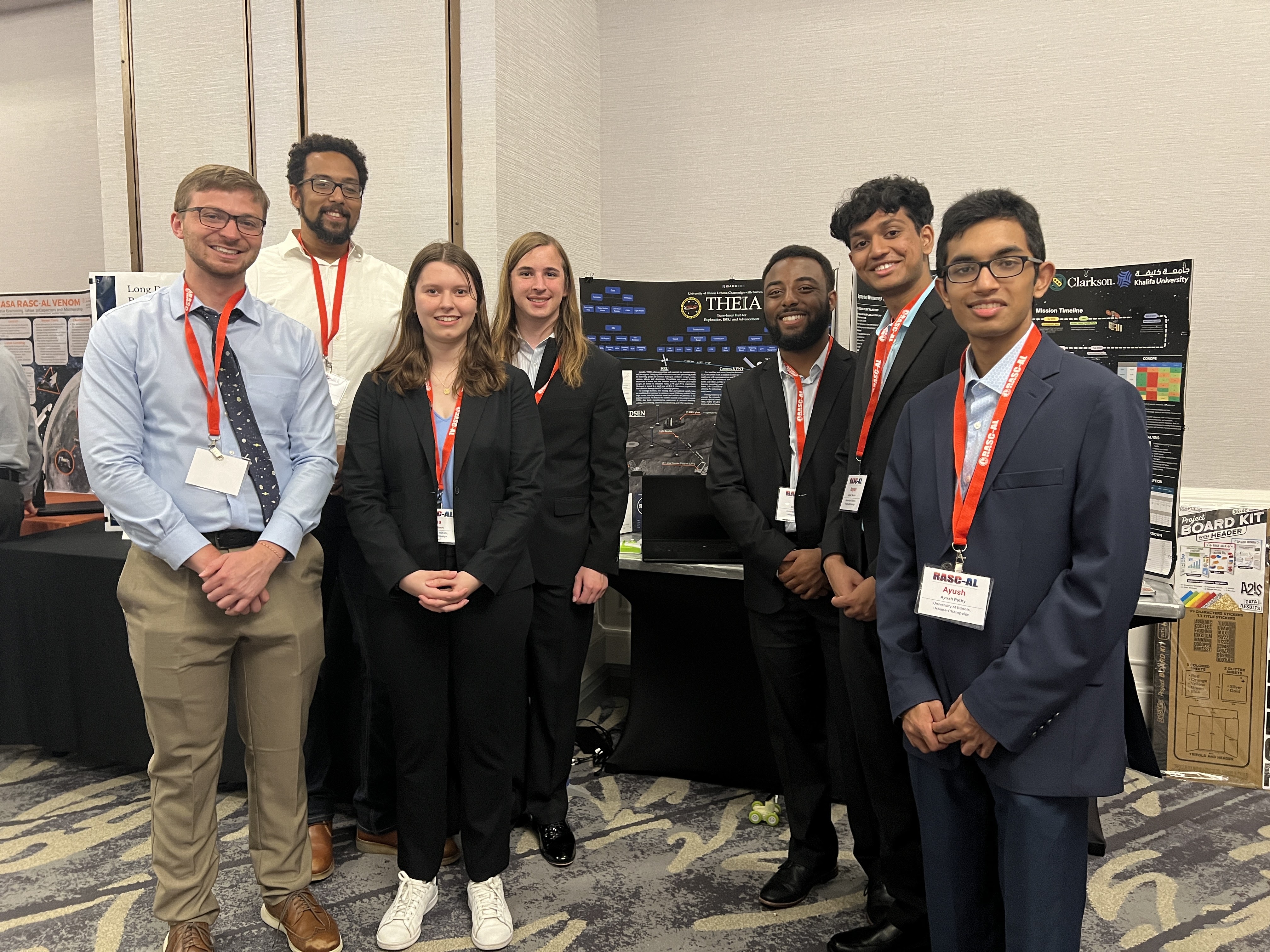 Left to right: Alex Auster, AE faculty adviser Jordan Smart, Ana Bojinov, Benjamin Ochs, Drew Bryant, Aayan Verma and Ayush Pathy 

  with members of the 2024 RASC-AL team at the poster session.