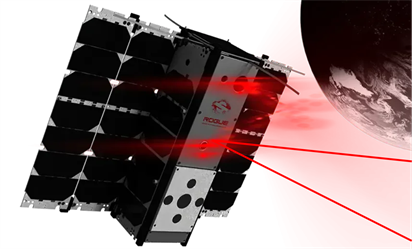 Graphic shows the Contactless LAser Satellite Stethoscope on a satellite.