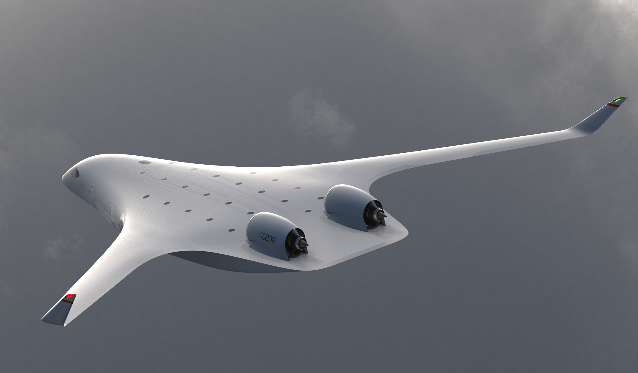 Artist rendering of JetZero&rsquo;s blended wing body passenger airplane.